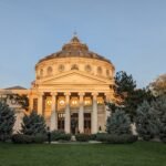 Grand building with lush greenery